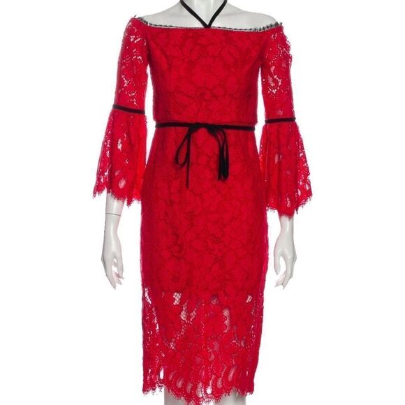 Alexis Red Lace Strapless Dress With Sleeves Small - Picture 3 of 11